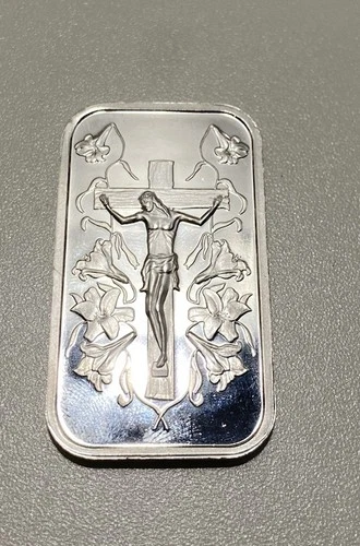 1 Troy Oz .999 Fine Silver Bar Jesus on Cross Silver Towne Mint Bullion