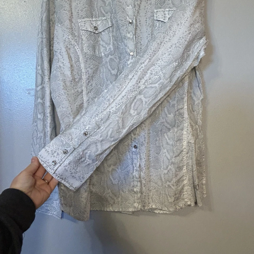 Camisa Vaquera Rock Roll Mujer XXL Western Estampado Piel de Serpiente Bordada Perla A Presión Foto 4 de 4