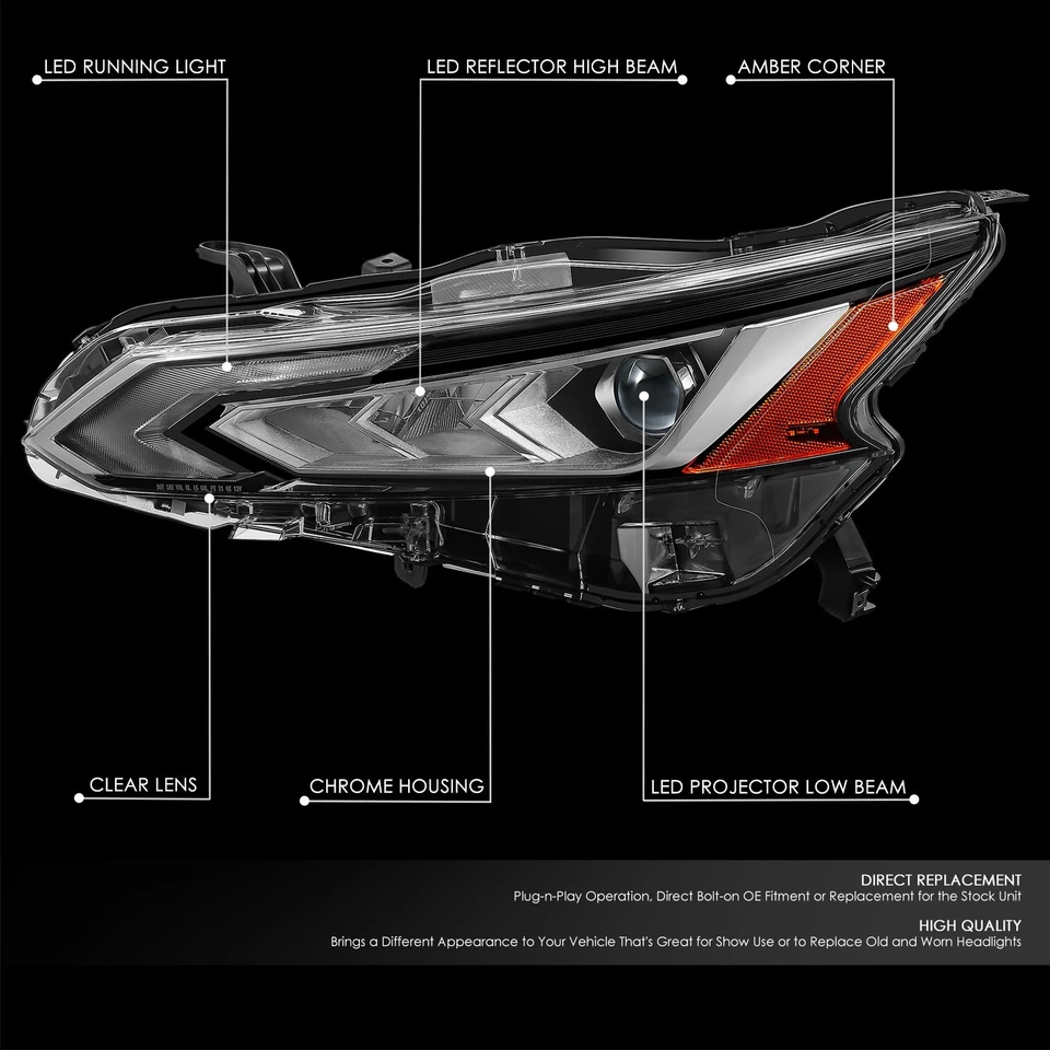 Faro proyector LED ámbar cromado lado izquierdo estilo OE Nissan Altima 19-22 Fit Foto 2 de 4