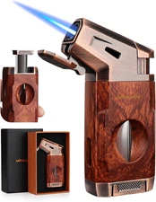 Torch Lighter with Jet Flame, Built-In V Cutter, Refillable Butane Torch Lighter