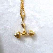Collar Colgante con Mancuerna Chapado en Oro Fitness Levantamiento de Pesas Gimnasio Joyería