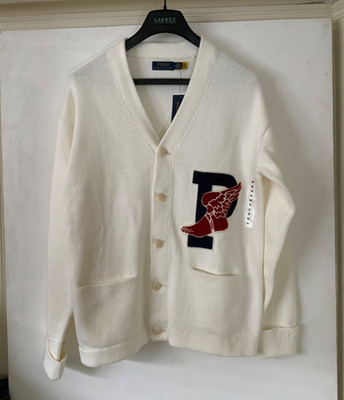 Polo Ralph Lauren VTG P-Wing Patch Stadium Hi Tech Chunky Knit Sweater Cardigan