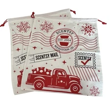 Scentsy Large Canvas Drawstring Bag Cinch Bag 17”x14.5” Holiday Red Truck Set/2