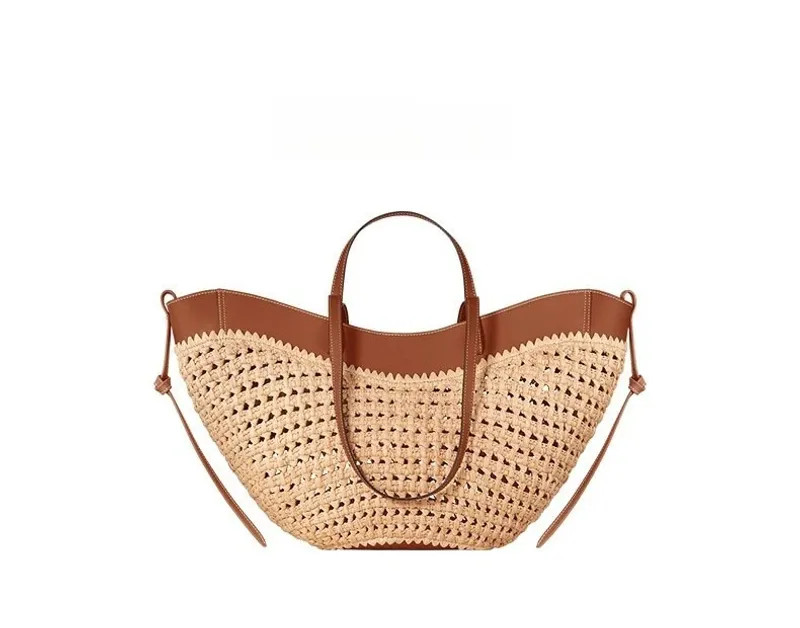 Women Woven Straw Tote Bag Large Capacity Beach Casual Shoulder Bag