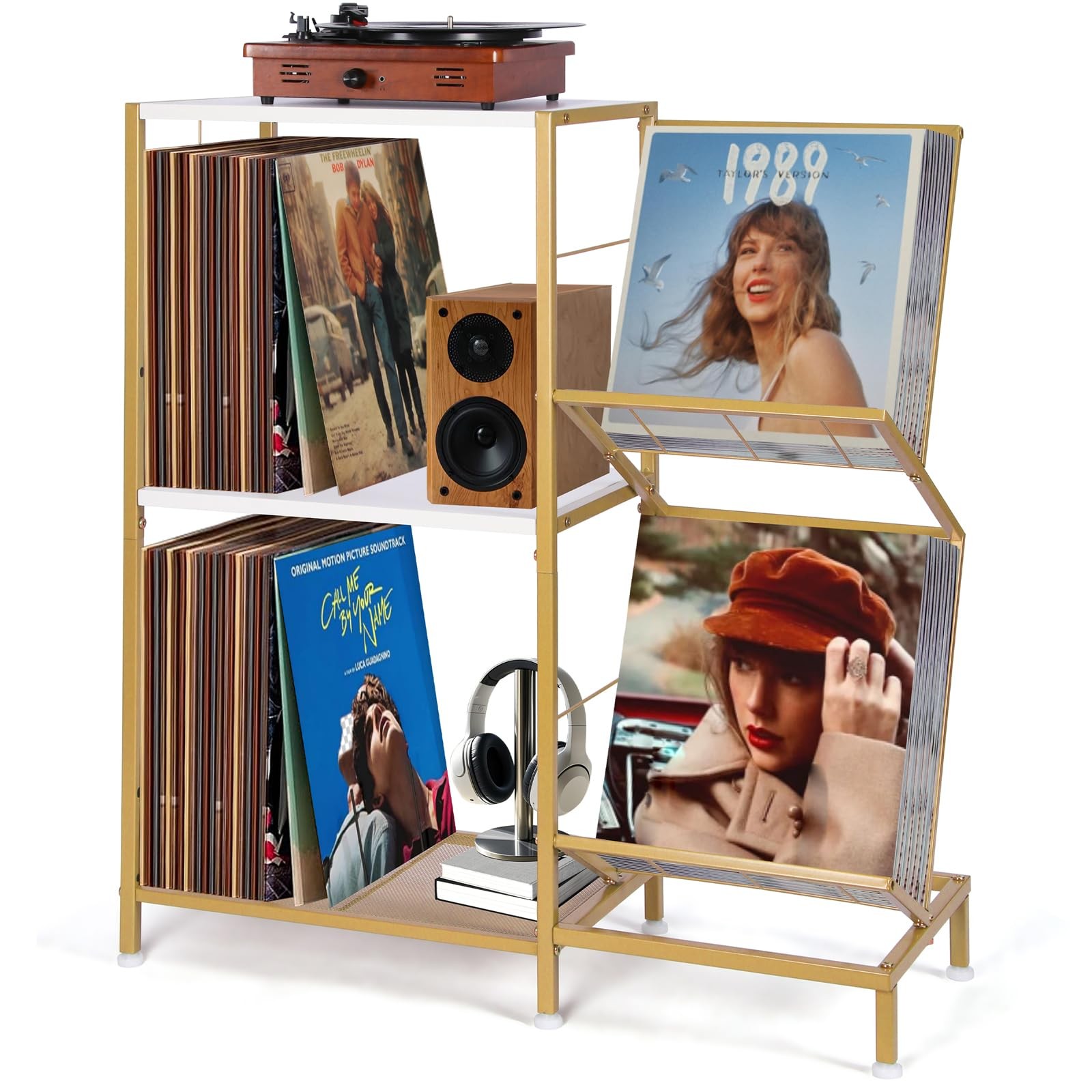 2-Tier Vinyl Record Stand with Turntable Storage-image
