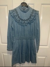 Other Stories Denim Dress EU 36 UK 10 Embroidered Ruffle Prairie Cottagecore