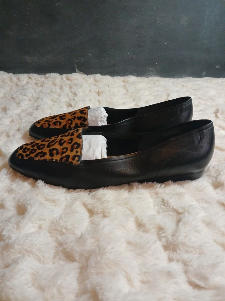 Enzo Angiolini "Rich" Mujer Cuero Negro Sin Cordones Planos Piel Leopardo Puntera Talla 11 Foto 4 de 4