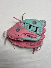 Girl's Baseball T-Ball Glove WILSON 10" A2446 It's a Girl Thing Pink Turquoise