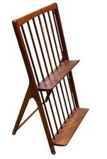 Mid Century Modern Danish Teak Wood Magazine Rack w/ 2 Shelves