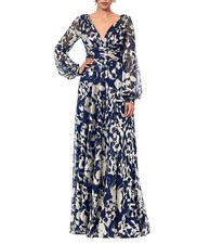 Betsy and Adam - Beautiful Metallic Gold Long Sleeve Gown - 12 Petite
