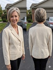 Pendleton Cream Virgin Wool Blend Blazer Jacket Plus Size 16W Textured WF435