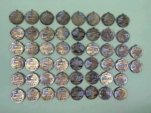 Lot Of 50 Vintage Novelty Coca Cola 2 Blade Round Folding Knives Matte Metal USA