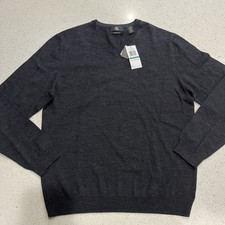 NWT Calvin Klein V Neck Merino Wool Sweater Sz Large Black