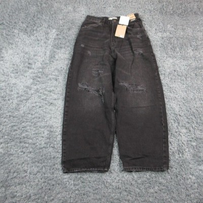 Pull&Bear Skater Fit Jeans Mens 28 Black Wide Leg Distressed Denim 28x26.5* NWT