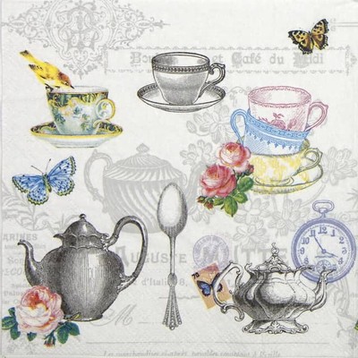 4x einzelne Papierservietten für Decoupage und Party Tee Mix weiß
