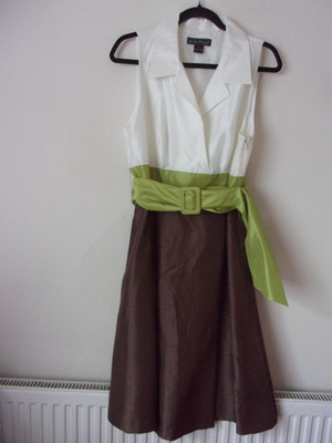 Stunning Jessica Howard Fit & Flare Ivory Green Brown Occasion Dress Size: UK 18