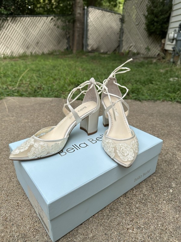 Bella Belle Abigail Ivory Silk Lace Ankle-Tie Pump Heels US 6 EU 36 UK 3