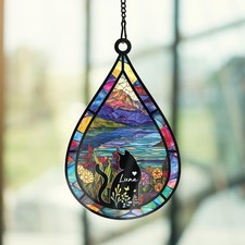 Personalized Cat Memorial Suncatcher, Custom Name Teardrop Pet Loss Gift