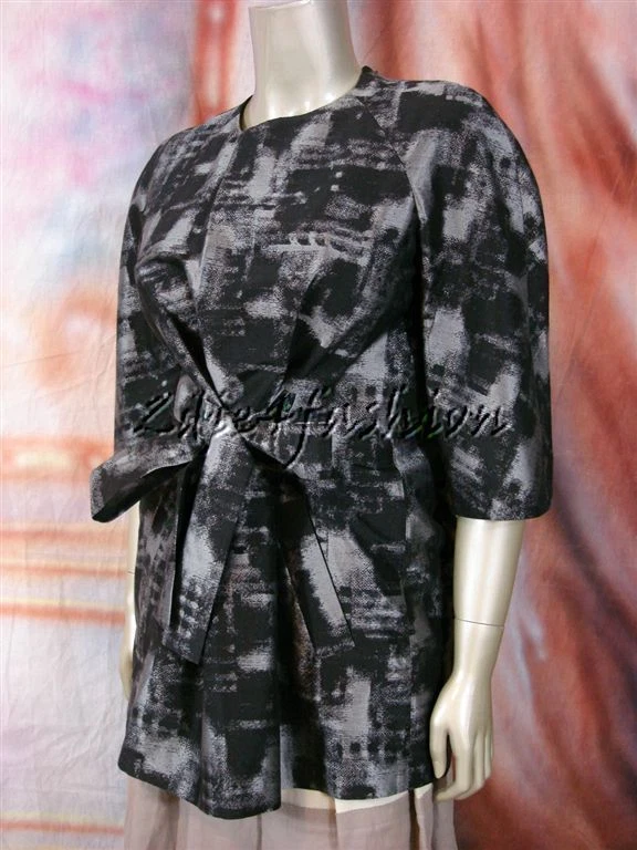 $1595 Nuovo MICHAEL KORS nero argento stampa artistica cravatta seta lana giacca camicia top 8