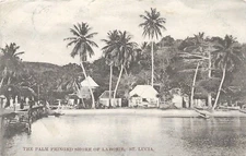 St Lucia 1908 Aspinall PC "The Palm Fringed Shores of Laborie" mailed toEngland