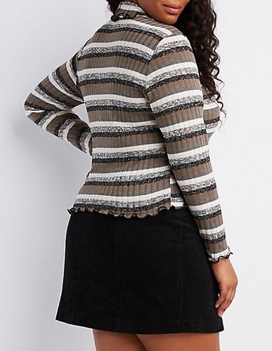 Charlotte Russe Women's Plus Sz 3X Mock Turtleneck Thin Knit Sweater Striped - Picture 4 of 12