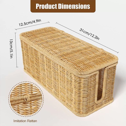 Desktop Cable Management Box with Cover Rattan Style Power Cord Organizer Case - Picture 5 of 12