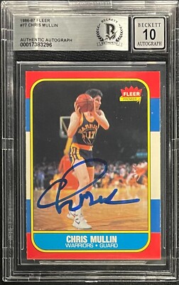 CHRIS MULLIN SIGNED 1986 FLEER #77 CARD BECKETT GEM MINT AUTO GRADE 10 296