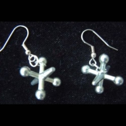 SILVER JACKS FUNKY EARRINGS-Outdoor Game Play Toy Charm Novelty Costume Jewelry - Picture 2 of 2