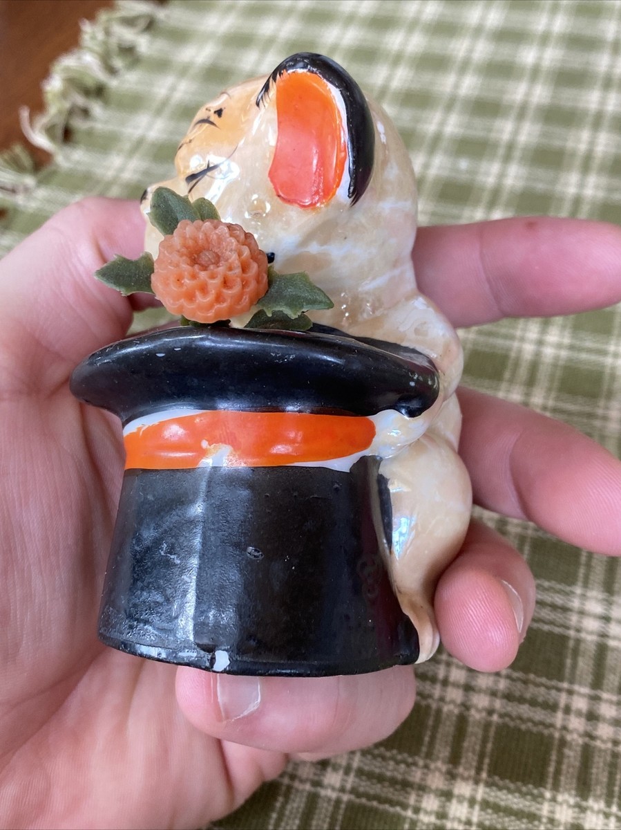 Vtg DOG Winking BONZO Top Hat Toothpick Match Holder Mini Vase
