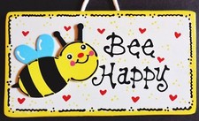 BUMBLEBEE Bee Happy SIGN Wall Art Hanger Family Plaque Door Deck Patio Backyard