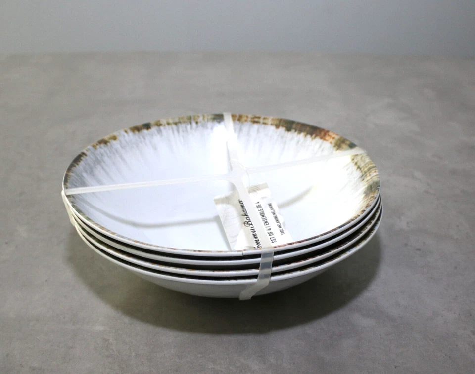 "Juego de 4 cuencos tropicales Tommy Bahama borde concha marina melamina 8"" redondo costero" Foto 4 de 4