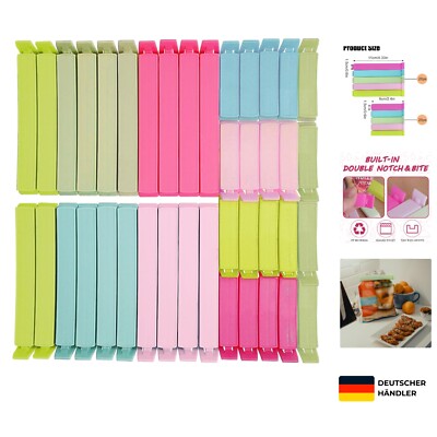 Verschlussclips 40 Stück PP 6/11 cm Bunte Tütenklammern für frische Snacks