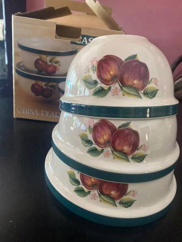 Casuals Set of 3 China Pearl Apples Stoneware Mixing Bowls Brand New - Picture 4 of 8