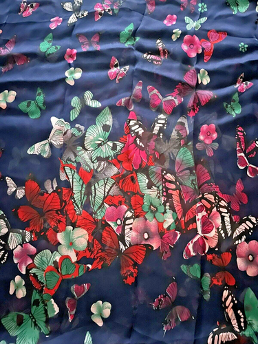 Italy Fulars Seidenmischung blau grün rosa rot Schmetterling Rollsaum Schal - 73x36 - Bild 6 von 12
