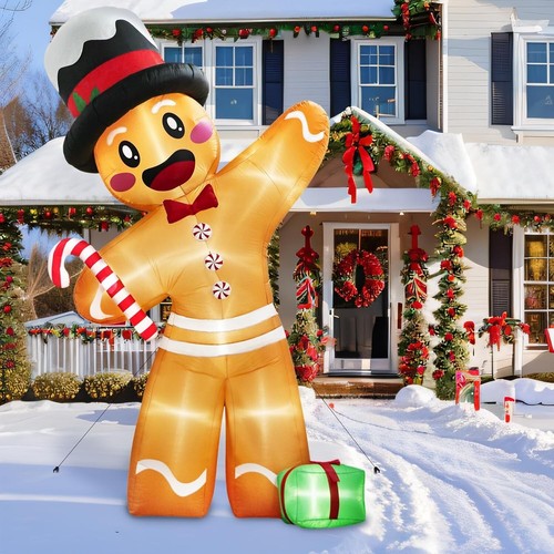12 Ft Tall Gingerbread Man Christmas LED Inflatable Outdoor Yard Decorations - 第 3/6 張圖片