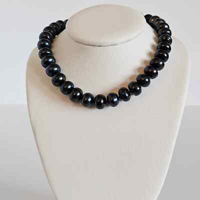 Celestial Harmony: Black Freshwater Pearl Necklace with Life Tree Buckle