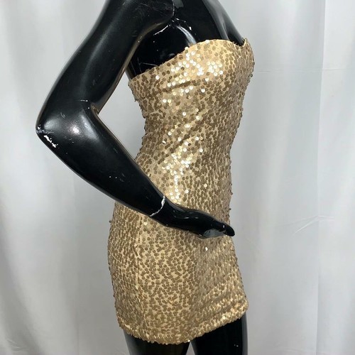 Symphony Gold Sequin Mini Strapless Dress Size Small - Picture 2 of 7