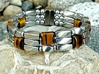 Silver Magnetic Hematite Bracelet Anklet Necklace Brown Tiger Eye 1 Row