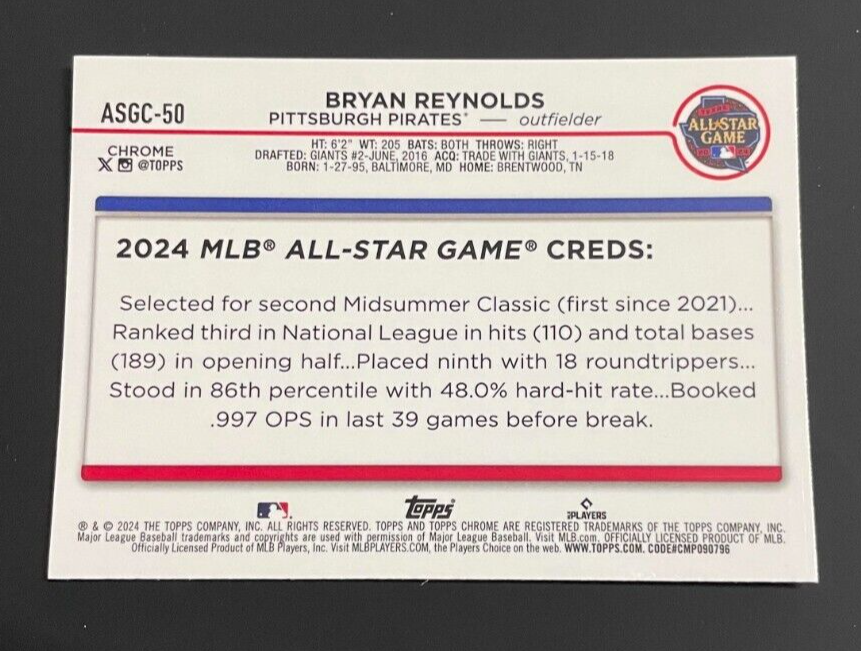 MLB 1st BRYAN REYNOLDS　ゴールドref auto MLB 1st BRYAN REYNOLDS ゴールドref auto Bryan Reynolds (MLB) 2024