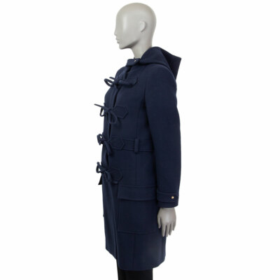 62366 auth BALENCIAGA blue wool blend BOW DETAIL HOODED DUFFLE