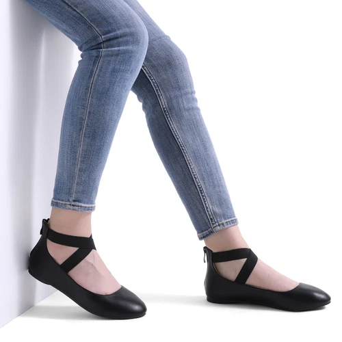 Damen-Büro-Wanderschuhe elastische Knöchelriemen Slipper bequeme flache Schuhe - Bild 5 von 27