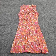 Michael Kors Flare Sleeveless Dress Women L Pink White Stretch Surplice Neckline