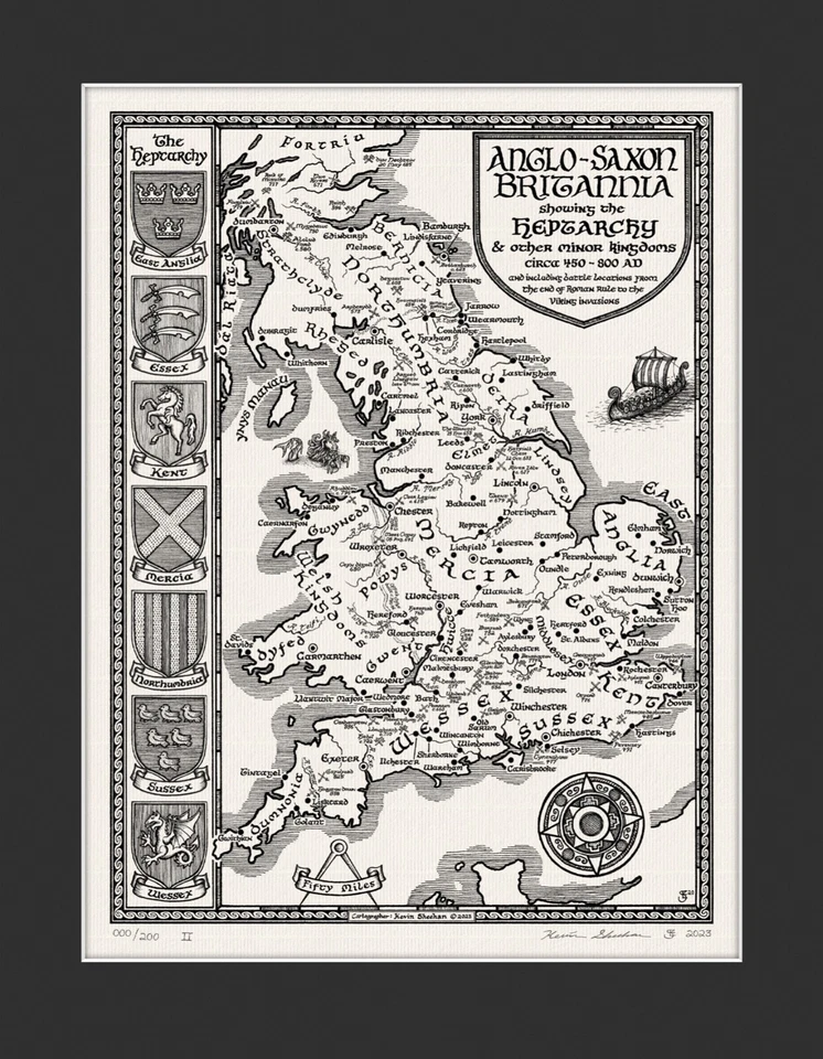 Map of Anglo-Saxon Britain [with mount] - Fine Art by Manuscript Maps - Image 2 of 4