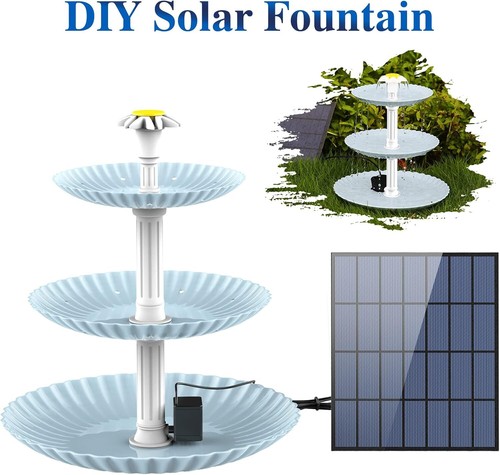 3.5W Solar white three-layer fountain waterfall set for Bird Bath, Water Basin - Picture 2 of 6