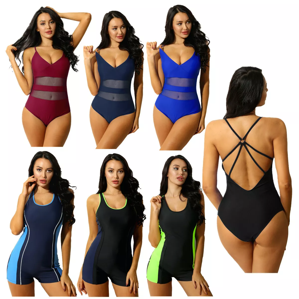 Women's Scoop Neck Boyshorts One Piece Swimsuit Racerback Athletic