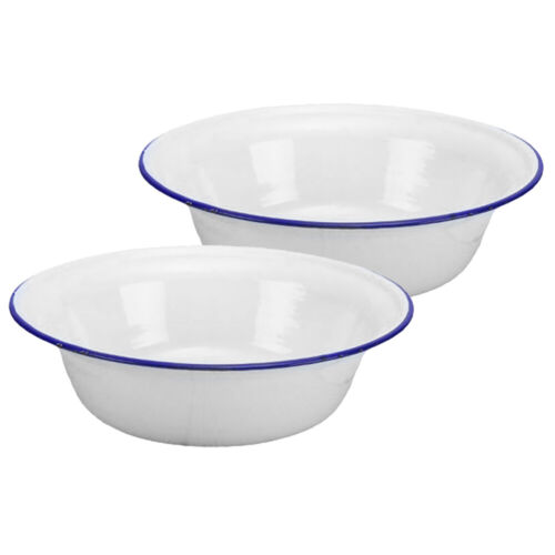 2pcs Retro Enamel Basin Enamel Mixing Bowl Kitchen Soup Serving Bowl Salad
