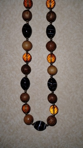 Joan Rivers Faceted Amber & Brown Color Glass Bead Necklace 36" w Pendant Signed - Picture 2 of 5