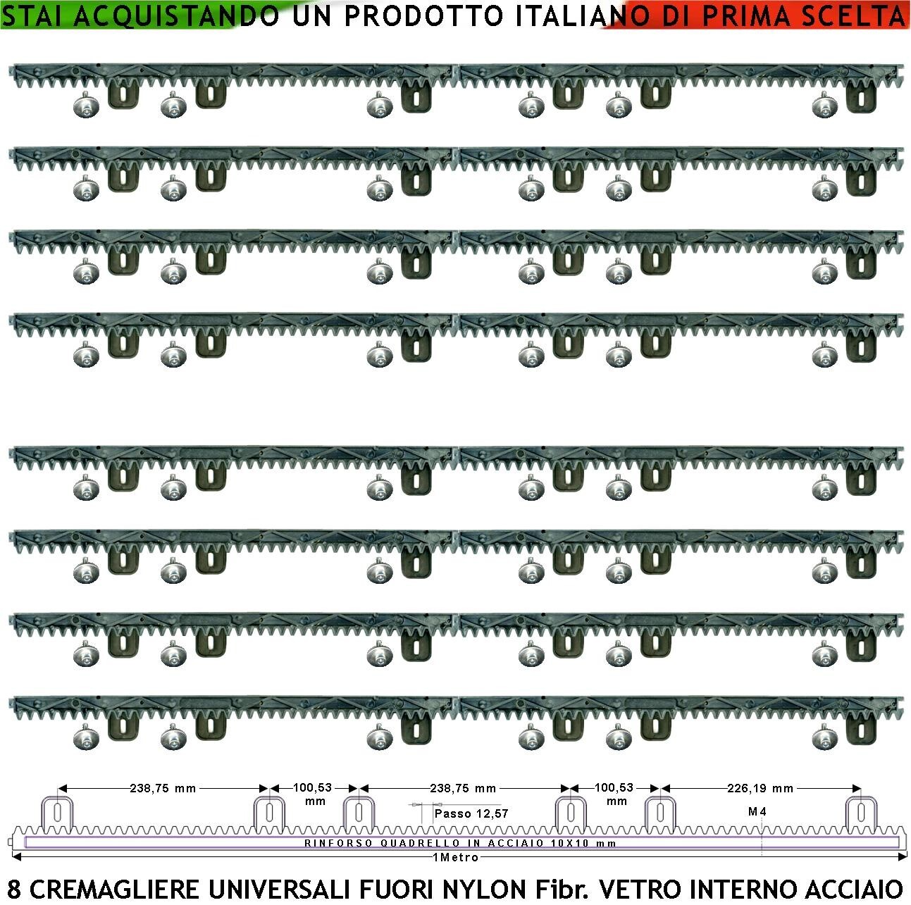 Cremagliera Nylon Antiusura Anima Acciaio 8 Pezzi Da 1 Metro Cancello Scorrevole