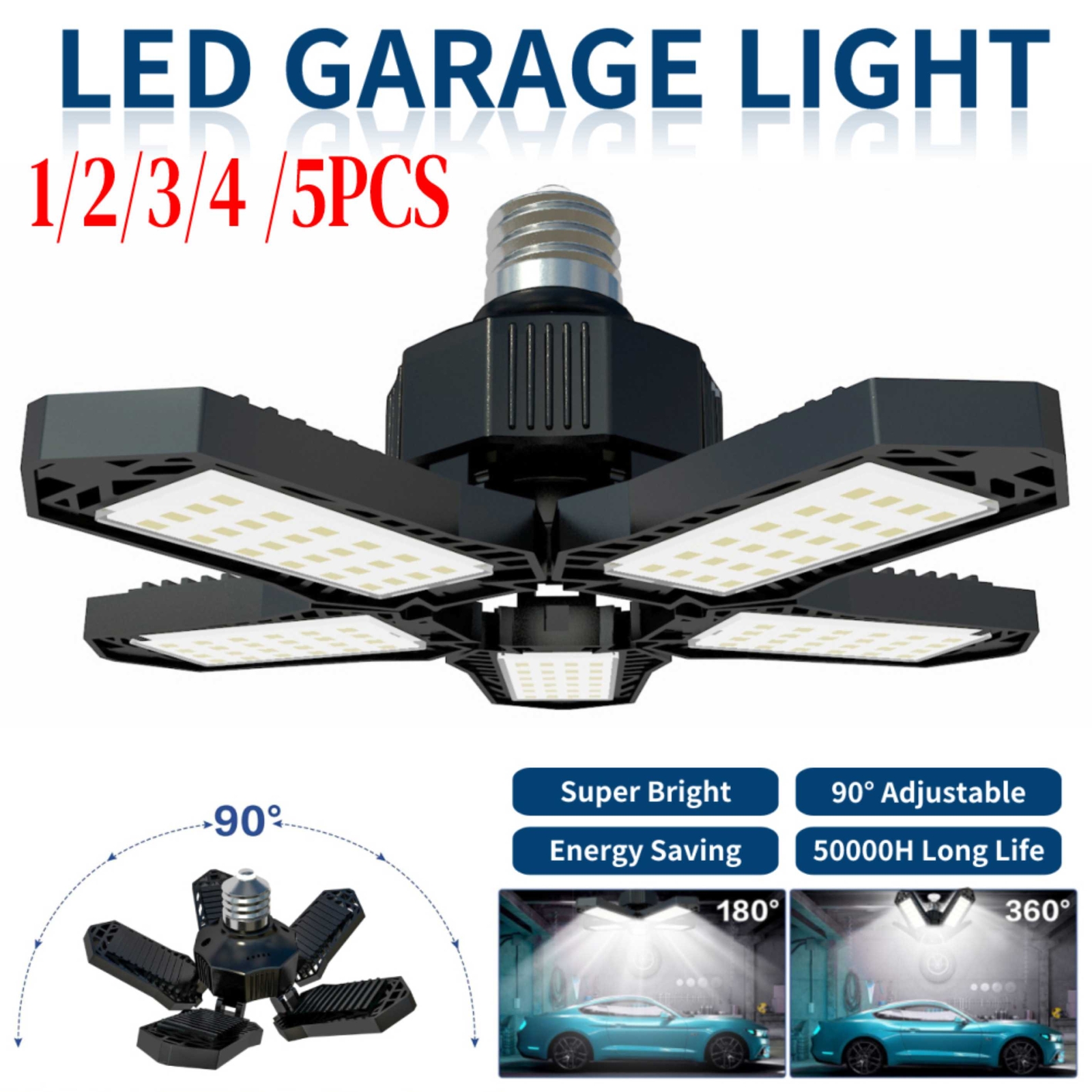 LED Garage Light 600W Deformable Bright Shop Ceiling Bulb Lamps Light Work Shop