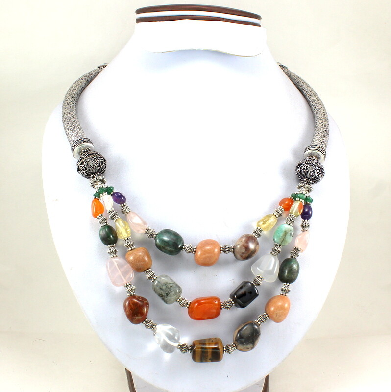 Natural Citrine Carnelian Amethyst Beaded Necklace Handmade Gemstone Jewelry-image